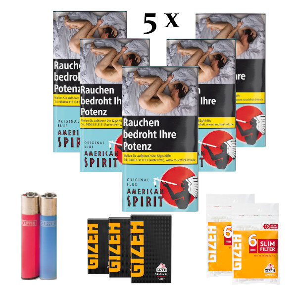 AMERICAN SPIRIT incl. GIZEH Filter, Papers und CLIPPER 3 x GIZEH BLACK Original (orange) 2 x GIZEH Slim Filter 6 mm